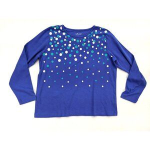 Ultra Softs Women's Top Size L Blue Long Sleeve T-shirt Polka Dot